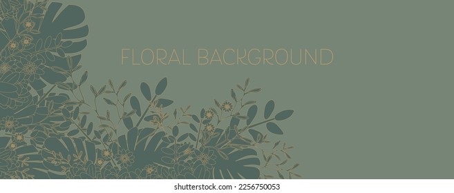 Elegant vector illustration abstract floral background, green muted color palette. Nature flower and greenery energy, summer and spring vibe backdrop.