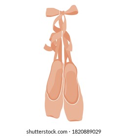 Elegant vector illustration. Ballet pink shoes with ribbon isolated on white background. Ballet.