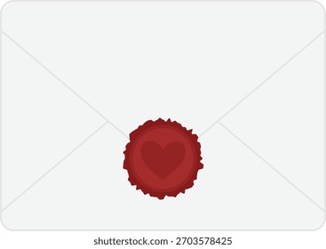Elegante Vektorgrafik eines geschlossenen Umschlags, der mit einem roten Wachsstempel mit einem Herzsymbol versiegelt ist.
