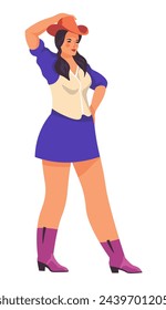 Elegant vector illustration of a cowgirl in a Western style, isolated on white. Ideal for themed decor, apparel design, and digital use.