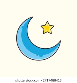 Elegante Ilustración vectorial de luna creciente y estrella, los símbolos universales del Islam. Este diseño captura la esencia espiritual del mes sagrado de las celebraciones de Ramadán, Laylatul Qadr y Eid. La representación limpia y artística lo convierte en una excelente opción para el diseño de logotipos, marcas, iconos de mezquitas, cubiertas de libros religiosos y fondos de tarjetas de felicitación