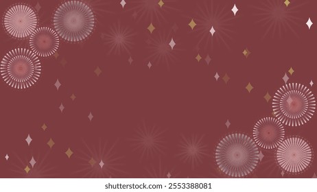 Elegant vector illustration of fireworks on a deep red background with gold accents, perfect for festive celebrations, holiday designs, and invitations.