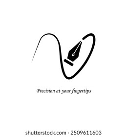 Elegant vector illustration of a fountain pen, symbolizing precision, creativity, and the art of writing. The graceful curve of the pen and the intricate details of the nib create a sense of sophistic