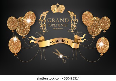 Elegant vector illustration with gold textured air balloons and scissors