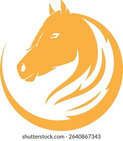 Elegant vector illustration of a horse head inside a curved circular shape, symbolizing strength, grace, and movement. Ideal for logos, emblems, or equestrian branding.
