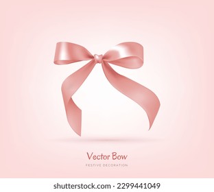 Elegant vector illustration of a peach pink bow with a knot on a white background for anniversaries, birthdays, mother's day, weddings and other celebrations. Perfect for greeting cards, packaging