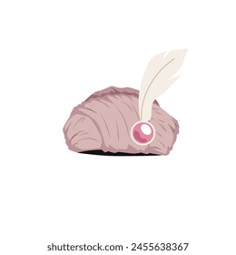 An elegant vector illustration of a pink turban with inserts of white feather and pink gemstone on a white background, ideal for representing traditional Oriental culture