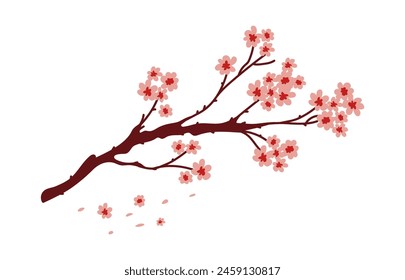 Elegant vector illustration of a Sakura branch, commonly used in Japanese Kabuki art, featuring pink blossoms