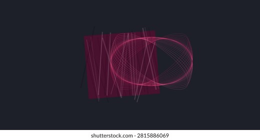 An elegant vector illustration showcasing a deep maroon square shape paired with rhythmic fine-lined elliptical patterns. The design explores the relationship between rigid geometric forms and fluid organic motion making it ideal for sophisticated branding and artistic digital displays.