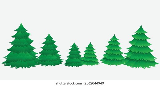 Elegant vector illustration showcasing a set of beautifully designed Christmas trees on a clean white background. Perfect for festive designs, greeting cards, and holiday-themed projects