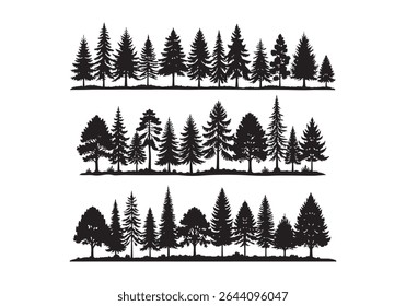 Elegant vector illustration showcasing a silhouetted evergreen forest tree line design, perfect for adding a touch of natural beauty.