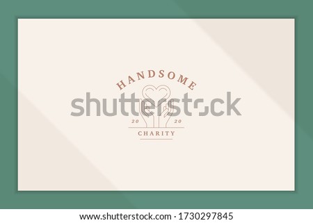 Elegant vector illustration of simple logo template with linear human hands holding and giving heart symbol designed for charitable organization line style