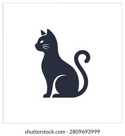 Elegant vector illustration of sitting cat with detailed whiskers inside frame. Perfect for pet branding logos, animal icons, and modern graphic design projects.