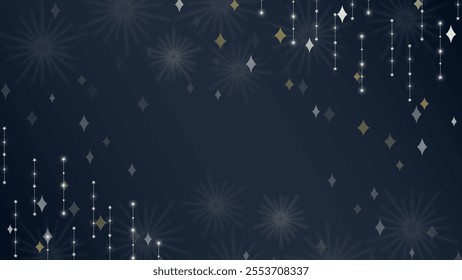 Elegant vector illustration of starry drapes and sparkling light decorations on a deep navy blue background, perfect for holiday, festive, and celebration designs.