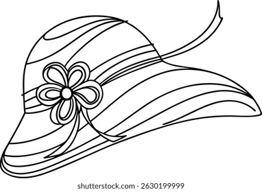 Elegante ilustração vetorial de um elegante chapéu de sol adornado com uma flor delicada