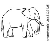 Elegant vector illustration of a stylized elephant, depicted in a minimalist black line art style, perfect for design projects requiring a touch of sophistication and wildlife representation.
