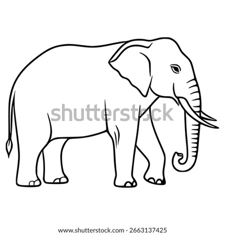 Elegant vector illustration of a stylized elephant, depicted in a minimalist black line art style, perfect for design projects requiring a touch of sophistication and wildlife representation.