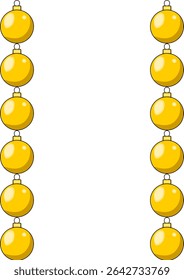 Elegant vector illustration of two vertical lines of golden Christmas baubles, creating a festive frame perfect for holiday designs.