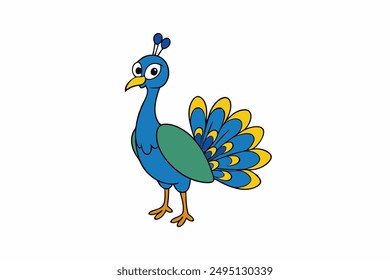 Elegant vector illustration of a vibrant peacock with intricate feather details, perfect for decorative designs, t-shirts, and digital art.