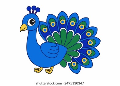 Elegant vector illustration of a vibrant peacock with intricate feather details, perfect for decorative designs, t-shirts, and digital art.