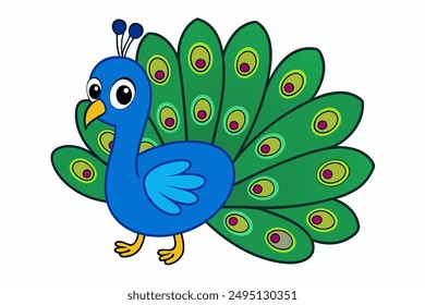 Elegant vector illustration of a vibrant peacock with intricate feather details, perfect for decorative designs, t-shirts, and digital art.