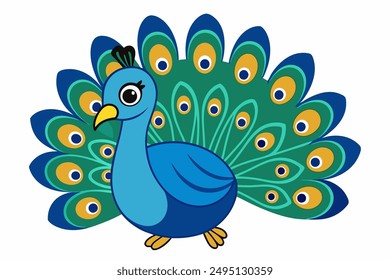 Elegant vector illustration of a vibrant peacock with intricate feather details, perfect for decorative designs, t-shirts, and digital art.