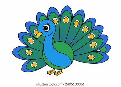 Elegant vector illustration of a vibrant peacock with intricate feather details, perfect for decorative designs, t-shirts, and digital art.