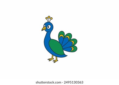 Elegant vector illustration of a vibrant peacock with intricate feather details, perfect for decorative designs, t-shirts, and digital art.