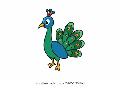 Elegant vector illustration of a vibrant peacock with intricate feather details, perfect for decorative designs, t-shirts, and digital art.