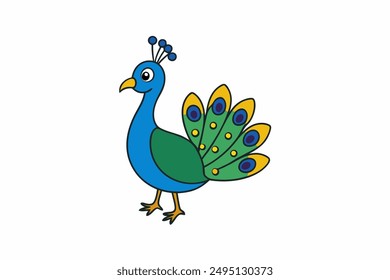 Elegant vector illustration of a vibrant peacock with intricate feather details, perfect for decorative designs, t-shirts, and digital art.