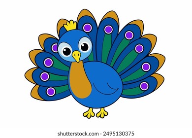 Elegant vector illustration of a vibrant peacock with intricate feather details, perfect for decorative designs, t-shirts, and digital art.