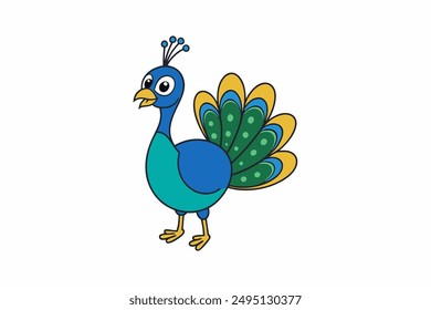 Elegant vector illustration of a vibrant peacock with intricate feather details, perfect for decorative designs, t-shirts, and digital art.