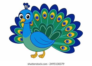 Elegant vector illustration of a vibrant peacock with intricate feather details, perfect for decorative designs, t-shirts, and digital art.