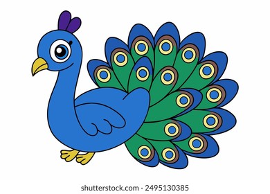 Elegant vector illustration of a vibrant peacock with intricate feather details, perfect for decorative designs, t-shirts, and digital art.