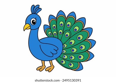 Elegant vector illustration of a vibrant peacock with intricate feather details, perfect for decorative designs, t-shirts, and digital art.