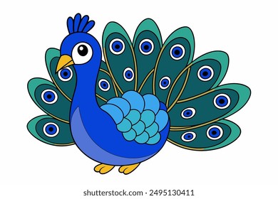 Elegant vector illustration of a vibrant peacock with intricate feather details, perfect for decorative designs, t-shirts, and digital art.