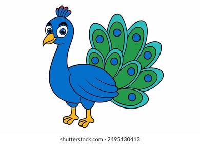 Elegant vector illustration of a vibrant peacock with intricate feather details, perfect for decorative designs, t-shirts, and digital art.