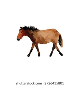 Ilustração vetorial elegante de um cavalo marrom andando, perfeito para temas equestres, livros infantis e projetos da natureza.