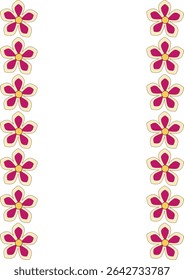 Elegant vector illustration of a white background adorned with two vertical borders of stylized pink and beige flowers, creating a delicate and charming frame.
