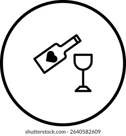 Elegant vector illustration of a wine bottle with a heart and wine glass