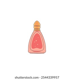 Elegant vector image of a red glass perfume bottle with bubbles. A line of elite fragrances for cosmetics or aromatherapy highlighted on a white background.