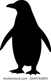 An elegant vector image showcases a solid black penguin silhouette standing against a clean, bright backdrop. The penguin's form is simplified yet recognizable, perfect for diverse design projects.