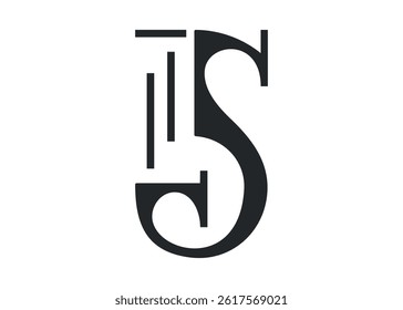 Elegant vector isolated monogram black and white logo with stylized letter S and classical stone column element. Ideal for architecture, luxury brands, historical themes, or premium visual identity.