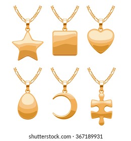 Elegant vector jewelry pendants for necklace or bracelet set. Assorted forms - abstract heart, pearl, star, moon, square. Good for jewelry gift design.