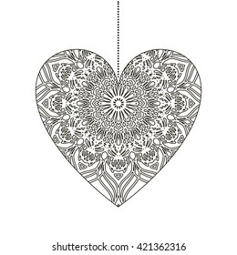 Elegant vector lace heart. Good for coloring book, gift card or cover.