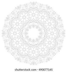 Elegant vector light round ornament in the style of barogue. Abstract traditional pattern with oriental elements