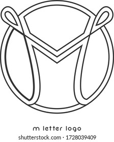 Elegant vector line art M letter logo.Line Art style logotype design for Modern  Luxury company branding. Premium identity design in circle . 