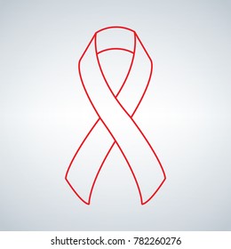 Elegant vector linear pink ribbon icon. Thin line breast cancer awareness pink ribbon vector illustration