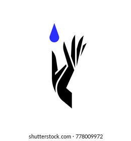 Elegant vector logo of blue drop in hand