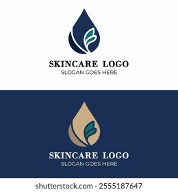 Elegant vector logo combining water drop and leaf elements, perfect for natural and eco-friendly skincare branding.